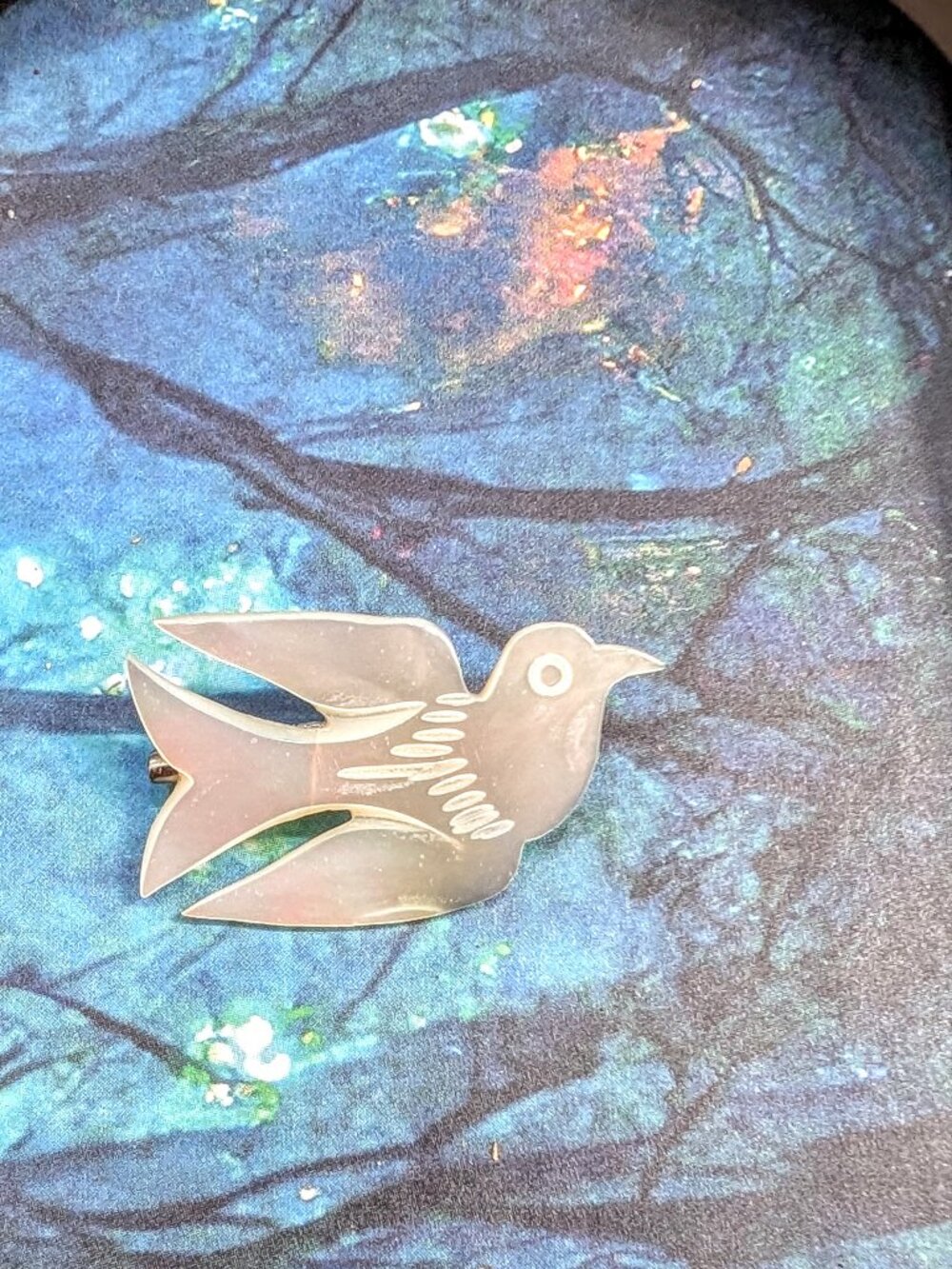 Vintage 1950's Mother of Pearl Etched Dove Brooch